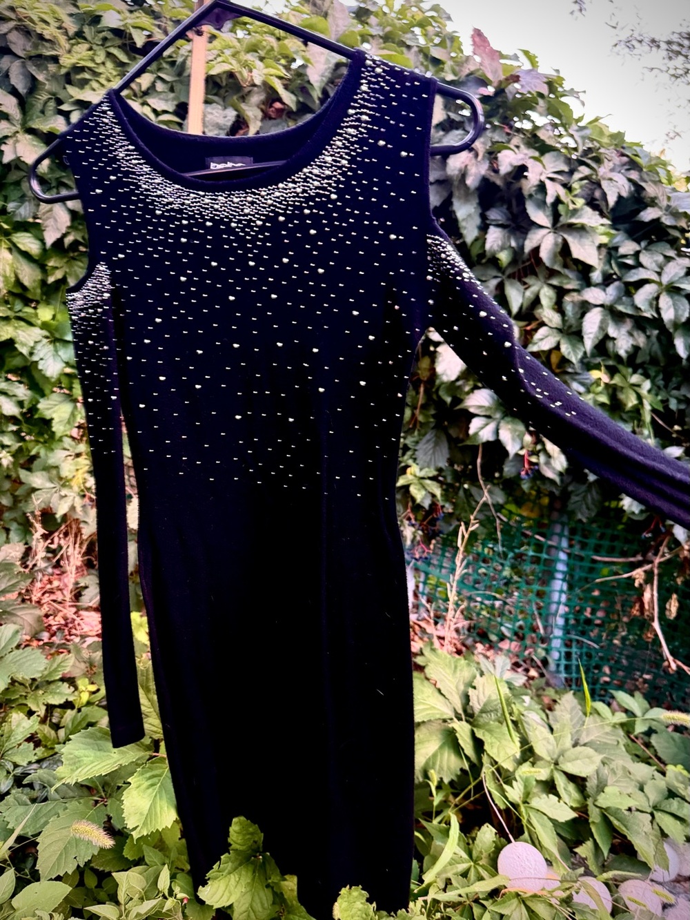 bebe Black Long-Sleeve Cold-Shoulder Bodycon Dress with Silver Studs Small